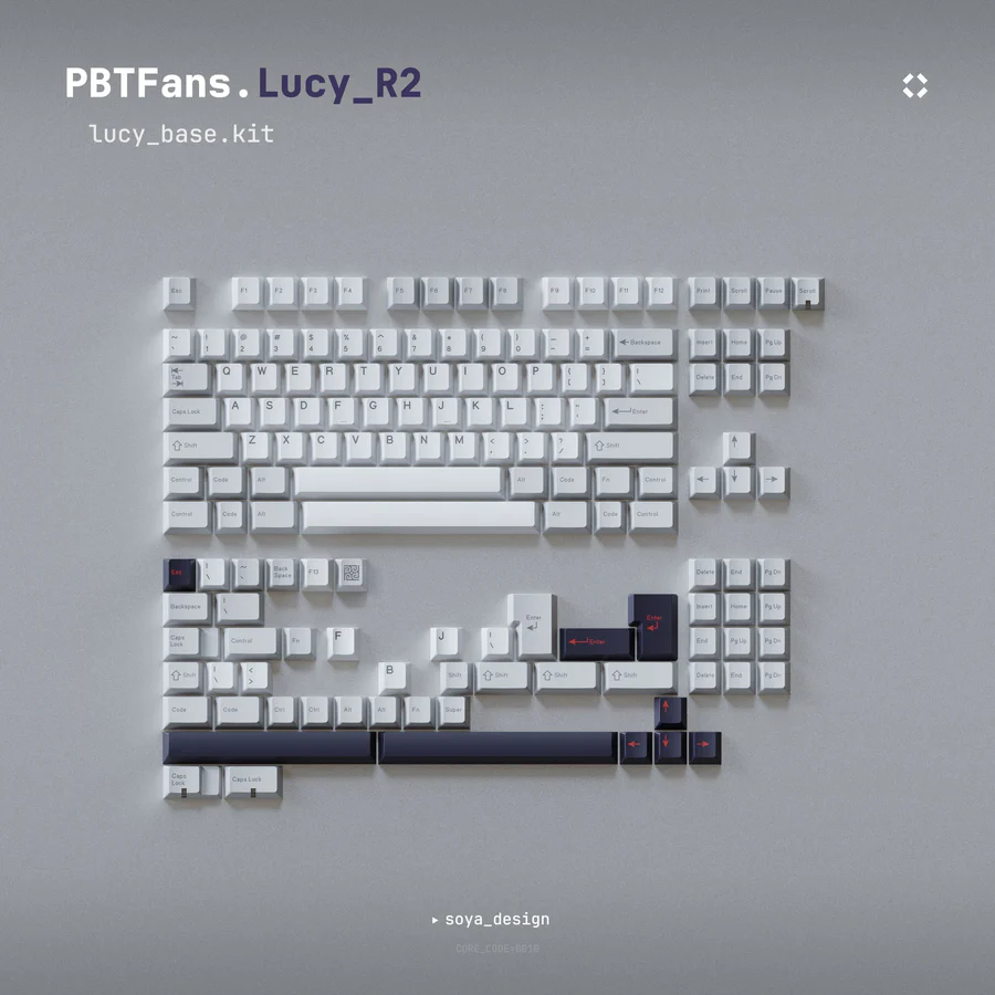 PBTFans Lucy — סט מקשים לבן עם נגיעות כחול כהה ואדום
