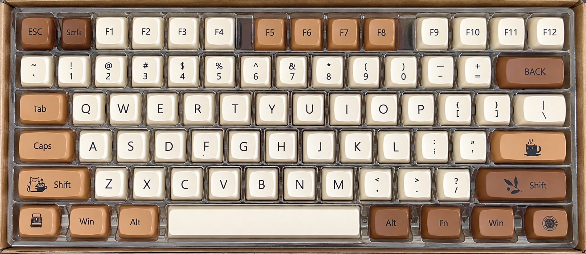 Womier Coffee PBT — סט מקשים בגווני קפה, קרם וקרמל