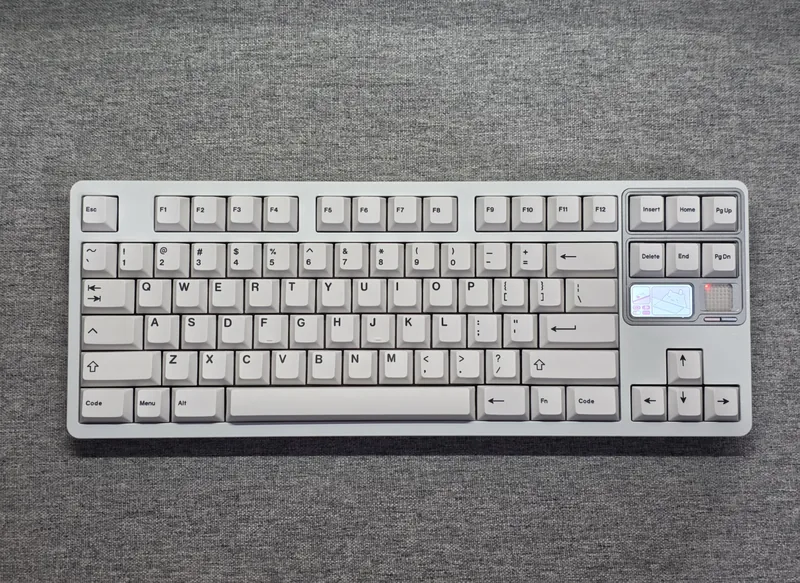 QK80 MK2 - top view of the white keyboard with a TFT screen and dot-matrix light