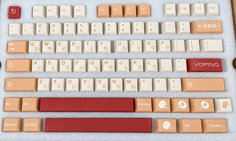 Night Palace PBT - keycap set in mint, cherry and orange tones